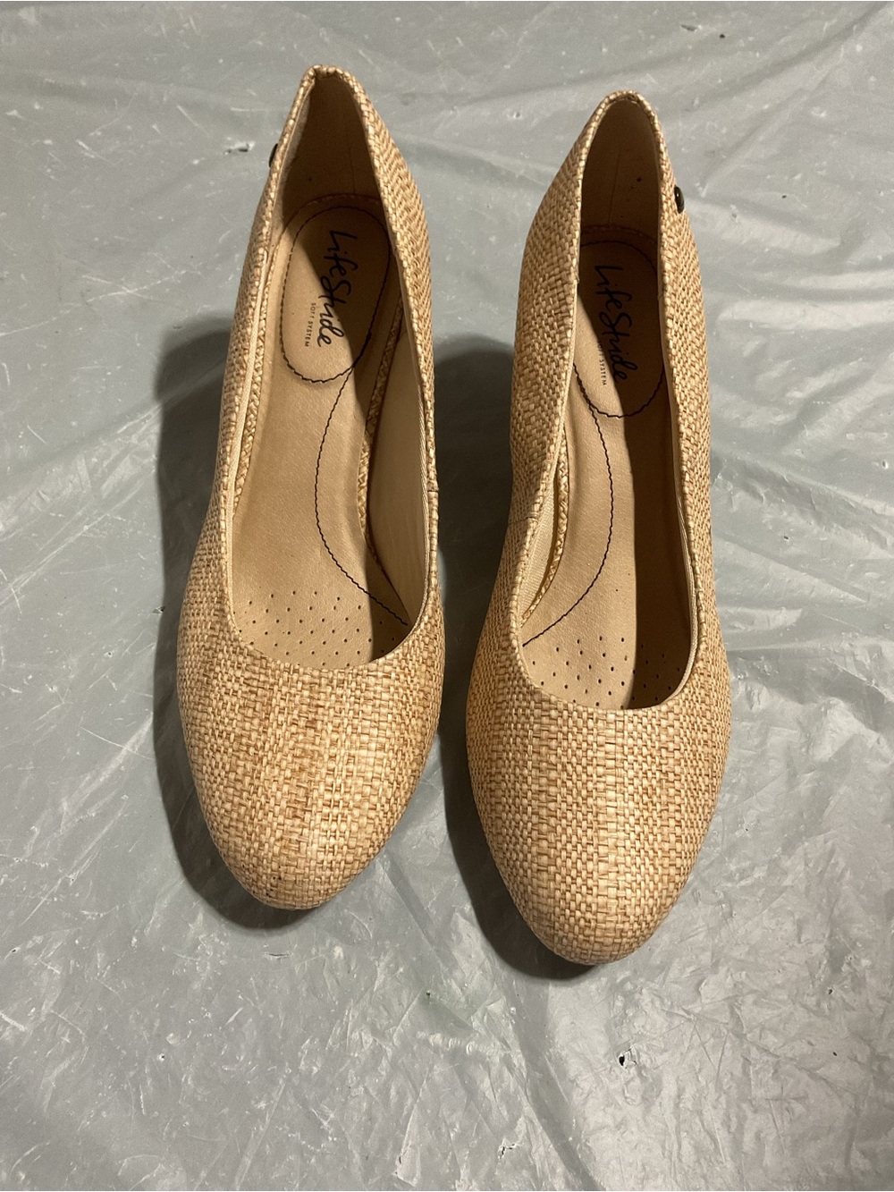 Life Stride Tan Woven Round-Toe Pumps - Classic Everyday Comfort